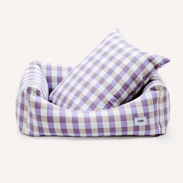 Canapé vichy violet pour chien – Image 4
